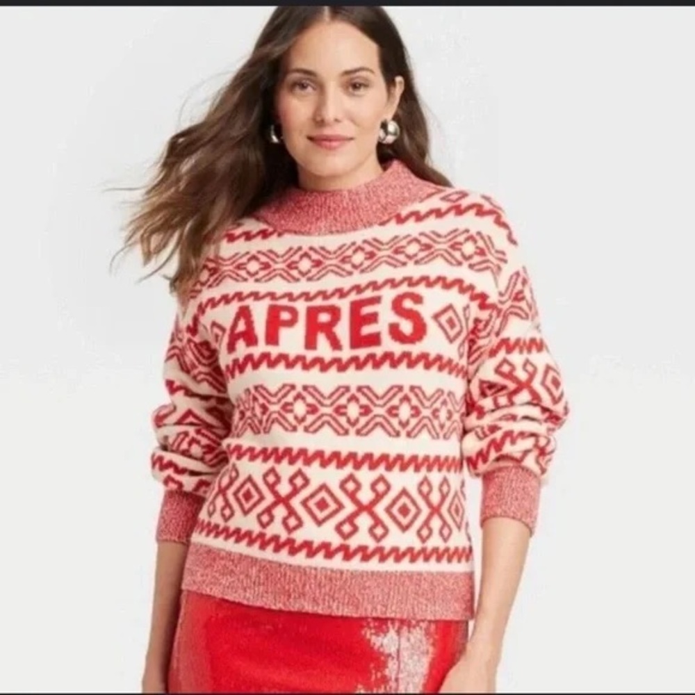 Women's Red Patterned Sweater